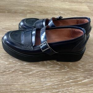 Free People Navy Leather Loafers